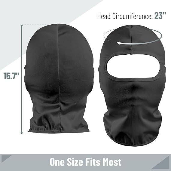 Dark gray full-face balaclava with oval eye opening and size shown