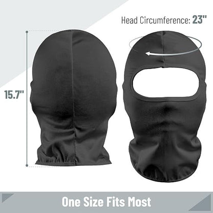 Dark gray full-face balaclava with oval eye opening and size shown
