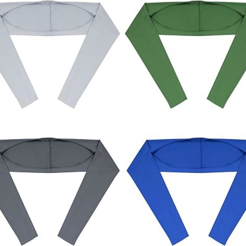 Set of four cooling sun-protection shawls with long sleeves in light gray, green, dark gray, blue