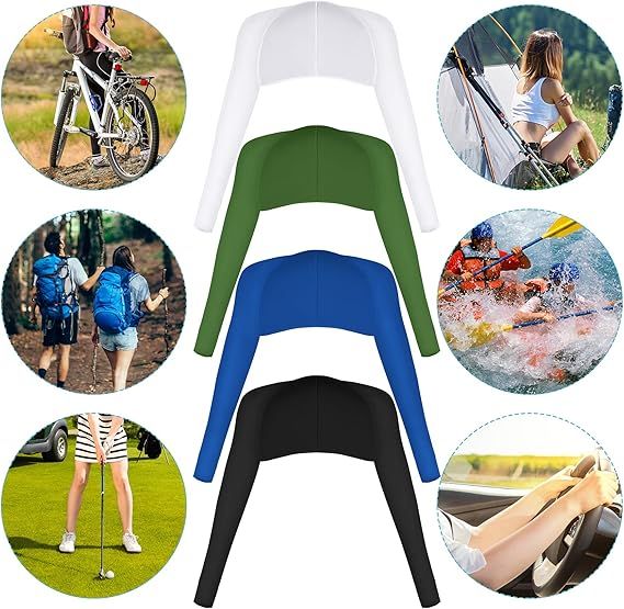 Cooling shawls set in green, blue, white, and black with long sleeves and curved shape