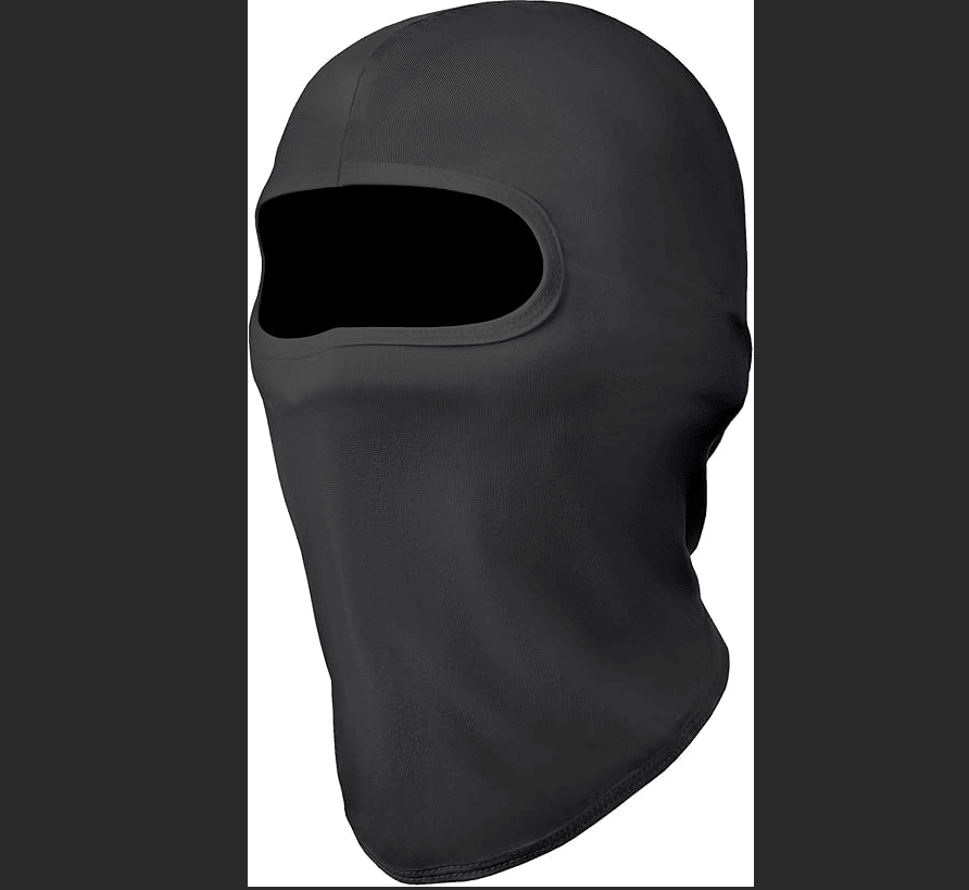 Black full-face balaclava ski mask with oval eye opening and smooth face panel