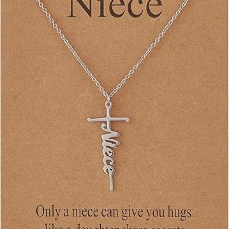 Cross pendant necklace with silver chain and Niece cursive charm