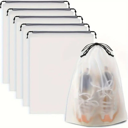 5-piece transparent drawstring storage bags set, clear pouches with dark drawstrings