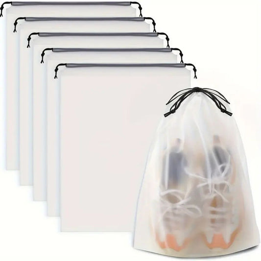 5-piece transparent drawstring storage bags set, clear pouches with dark drawstrings