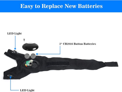 Black LED flashlight glove with LED light module and CR2016 battery compartments