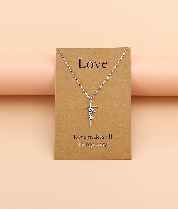 Silver cross pendant necklace on Love gift card