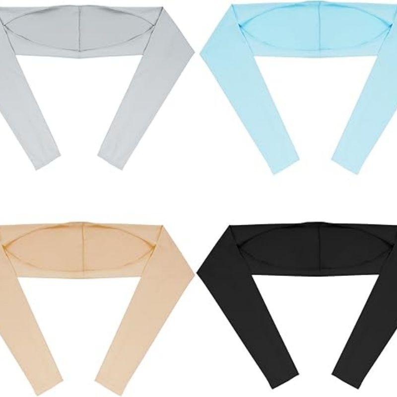 Set of four cooling sun-protection shawls with long sleeves in gray, light blue, tan, black