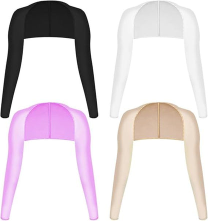 Cooling sun-shield shawls in black, white, lavender purple, and beige.