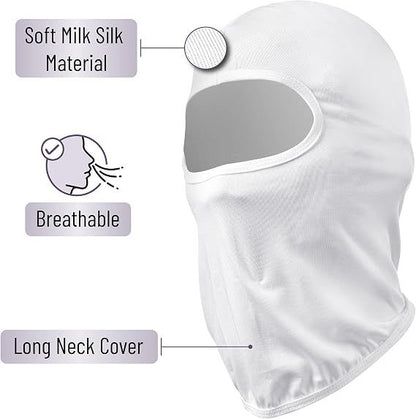 White full-face balaclava with oval eye opening and long neck cover