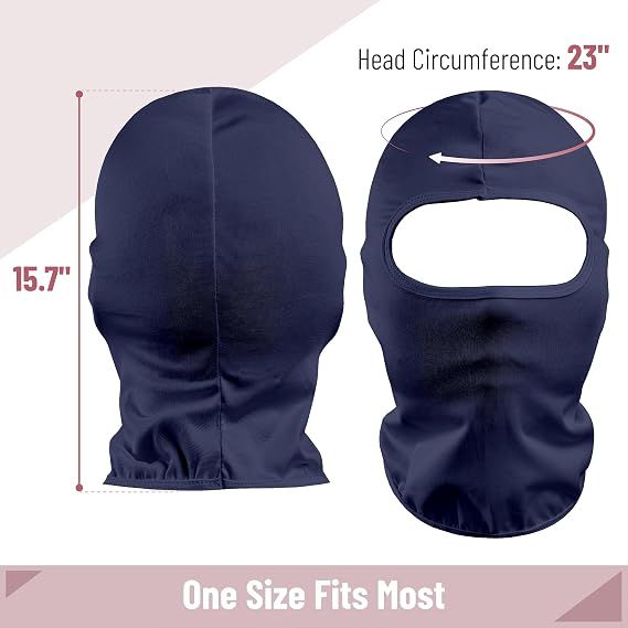 Navy blue full-face balaclava ski mask with eye opening and neck cover.