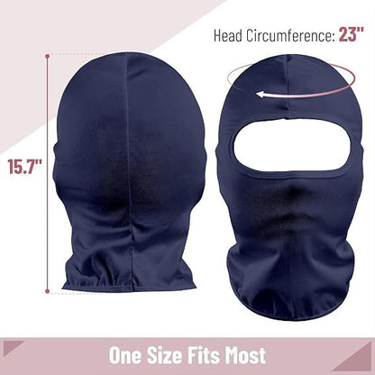 Navy blue full-face balaclava ski mask with eye opening and neck cover.