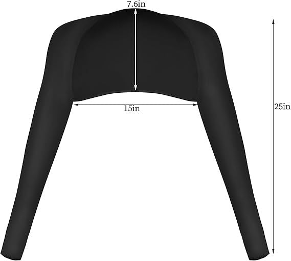 Black cooling shawl with long sleeves and curved open front for sun protection