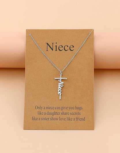 Niece faith cross pendant necklace on a silver-tone chain