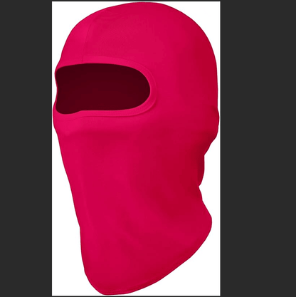 Bright red full-face balaclava ski mask with oval eye opening and face coverage