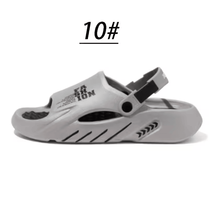 Gray EVA slide clogs with black adjustable strap and oval ventilation cutouts