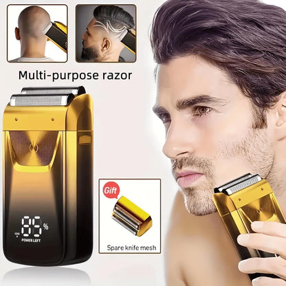 Gold men’s foil shaver with trimmer attachment for grooming