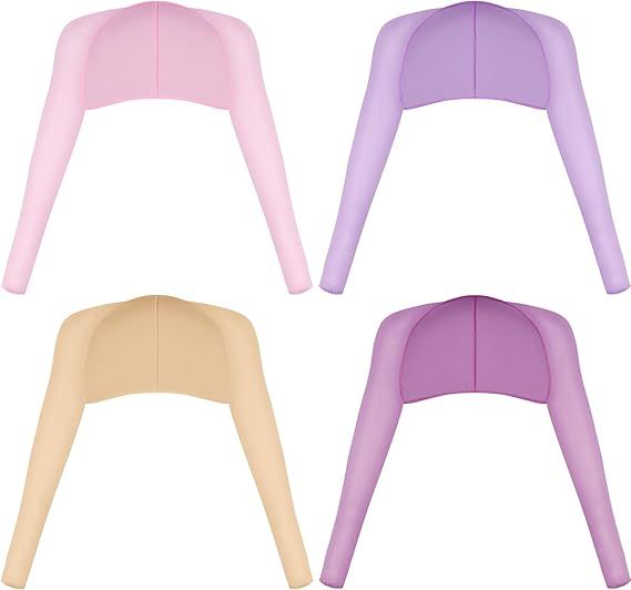 Four cooling shawl shrugs with long sleeves, pink, lavender, beige, and purple