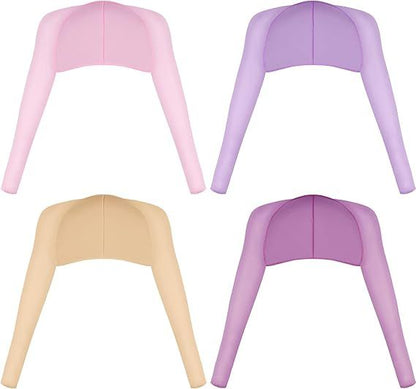 Four cooling shawl shrugs with long sleeves, pink, lavender, beige, and purple