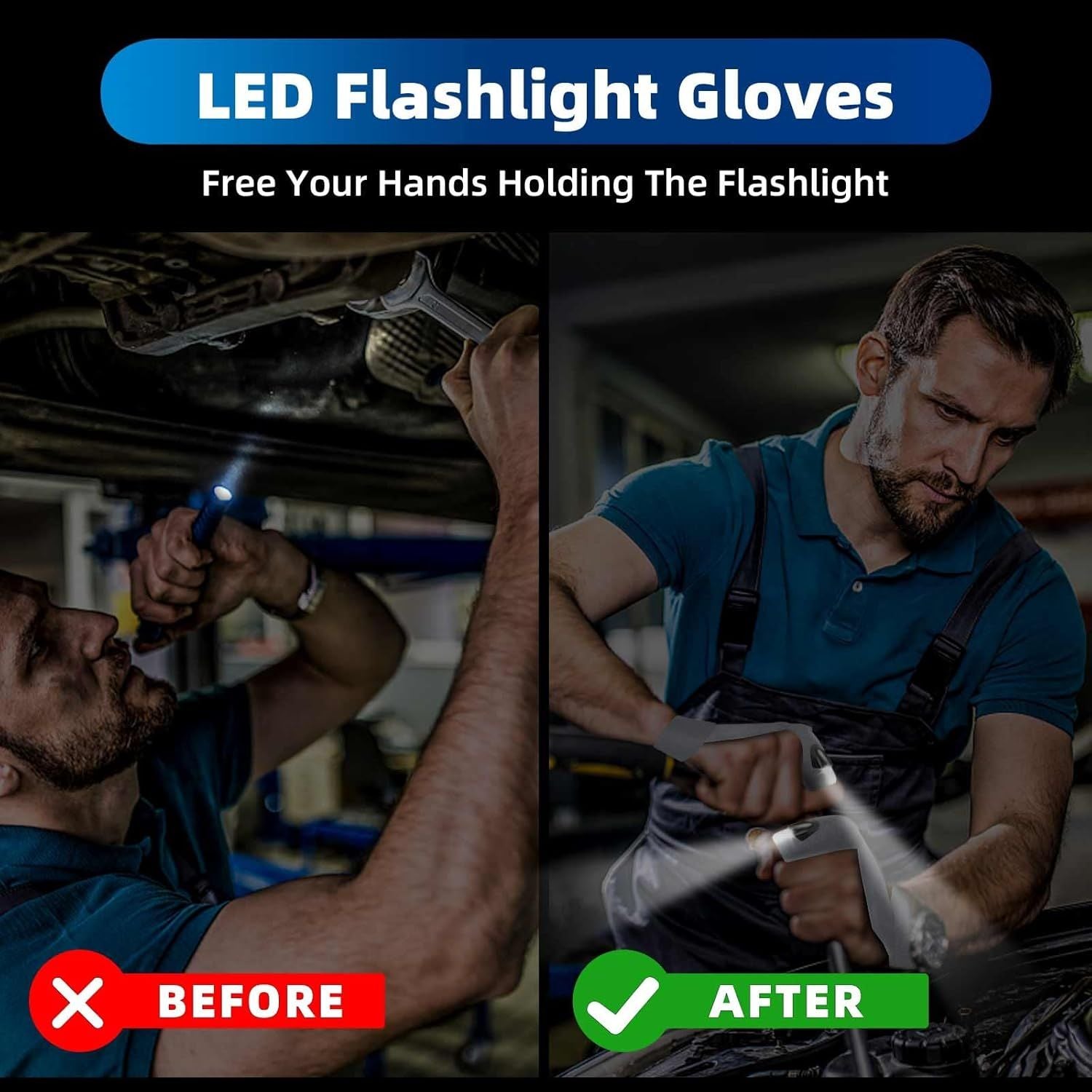 LED flashlight gloves with glowing finger lights for hands-free illumination