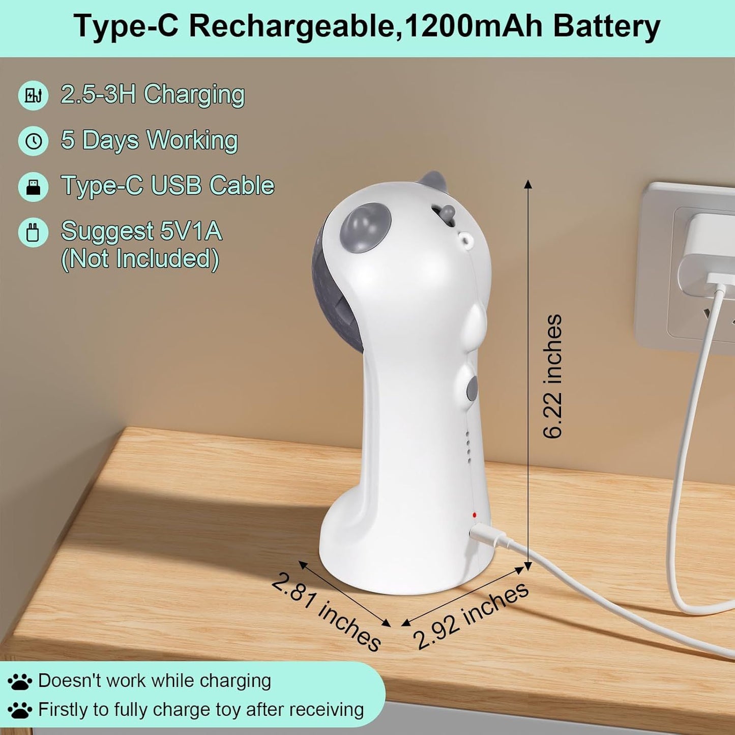 White automatic motion-activated cat laser toy with rotating dome and adjustable base