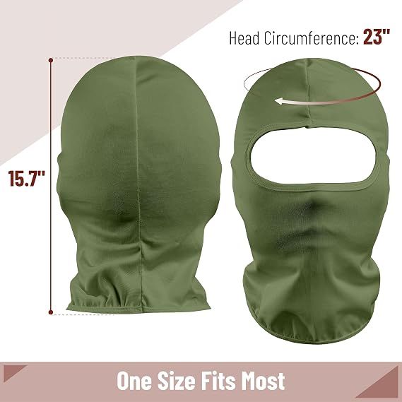 Army green full-face balaclava ski mask with eye opening and neck cover.
