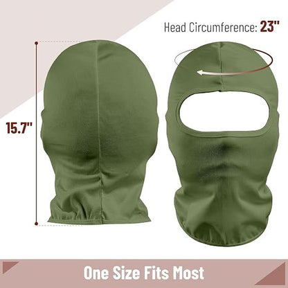 Army green full-face balaclava ski mask with eye opening and neck cover.