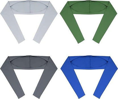Set of 4 cooling sun-shield shawls: light gray, green, dark gray, blue.