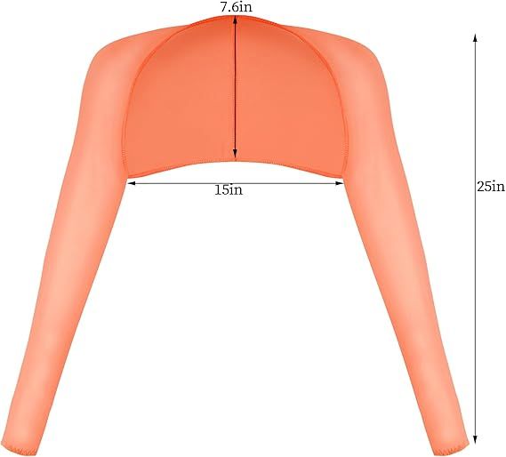 Coral cooling sun-protection shawl with hood and long sleeves, size measurement arrows