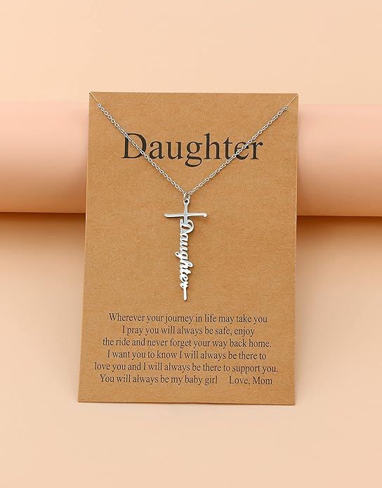 Daughter faith cross pendant necklace on a silver-tone chain