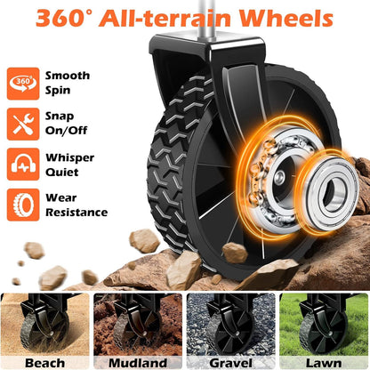 Black foldable wagon cart with 360° all-terrain treaded wheels