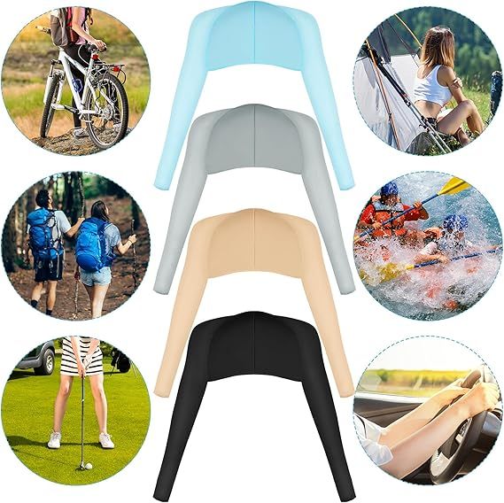 Cooling sun protection shawl set with long sleeves in light blue, beige, and black