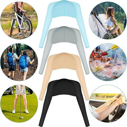 Cooling sun protection shawl set with long sleeves in light blue, beige, and black