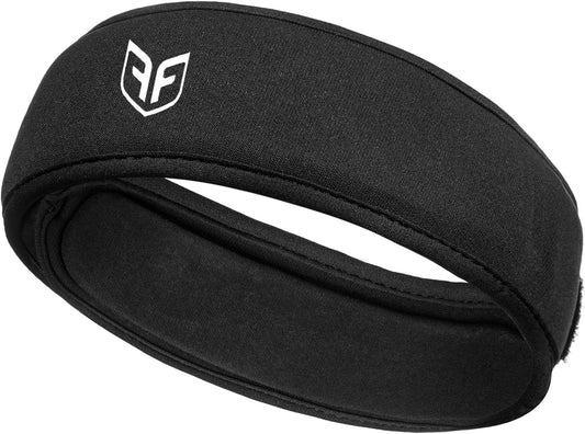 Black protective headband with PF logo, padded oval band with central cutout